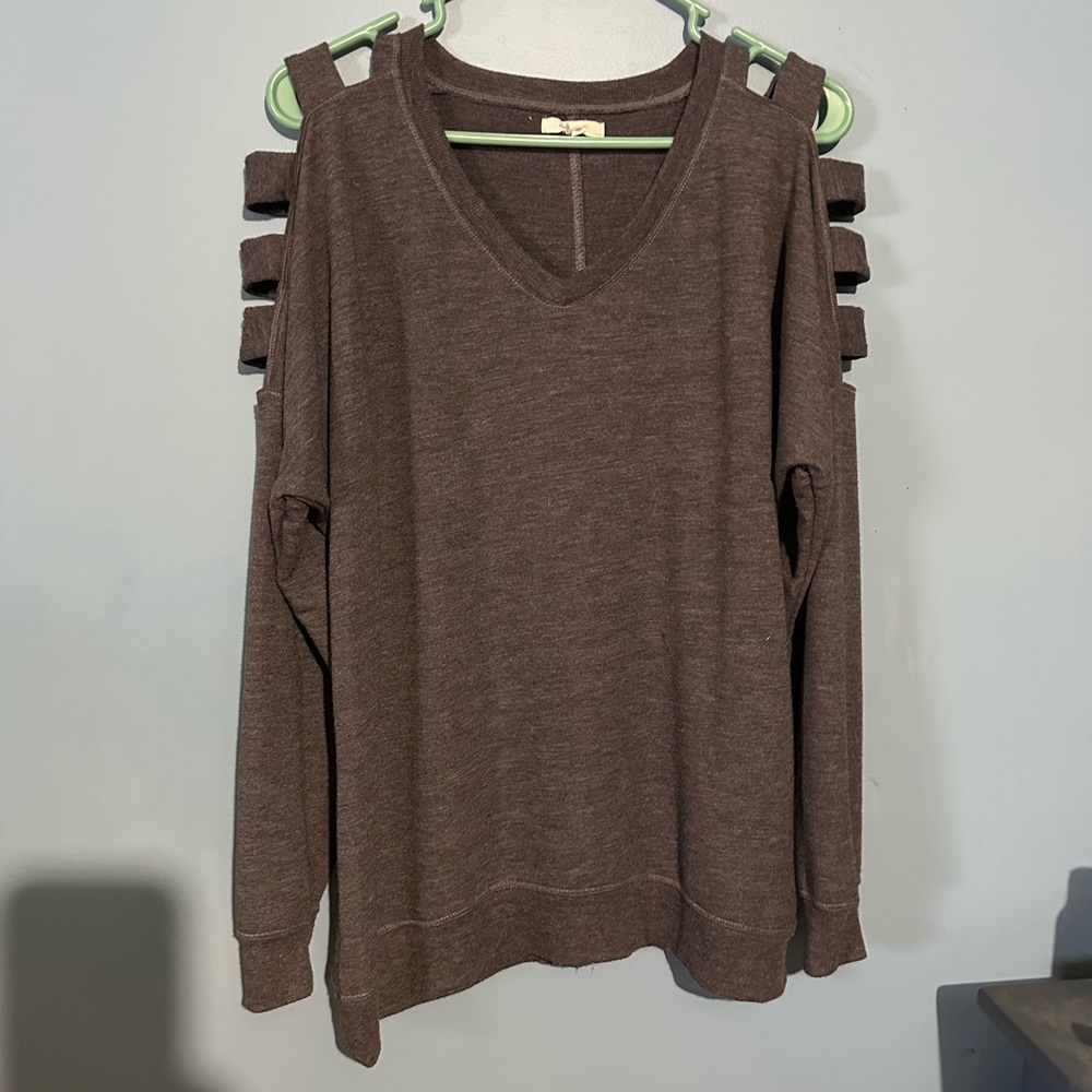 Maurices Grey Long Sleeve Cutout Sweatshirt